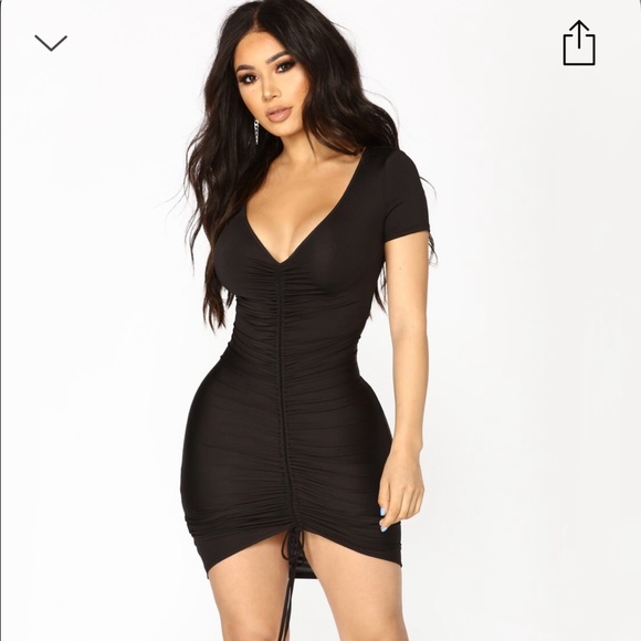 black ruched dress with sleeves